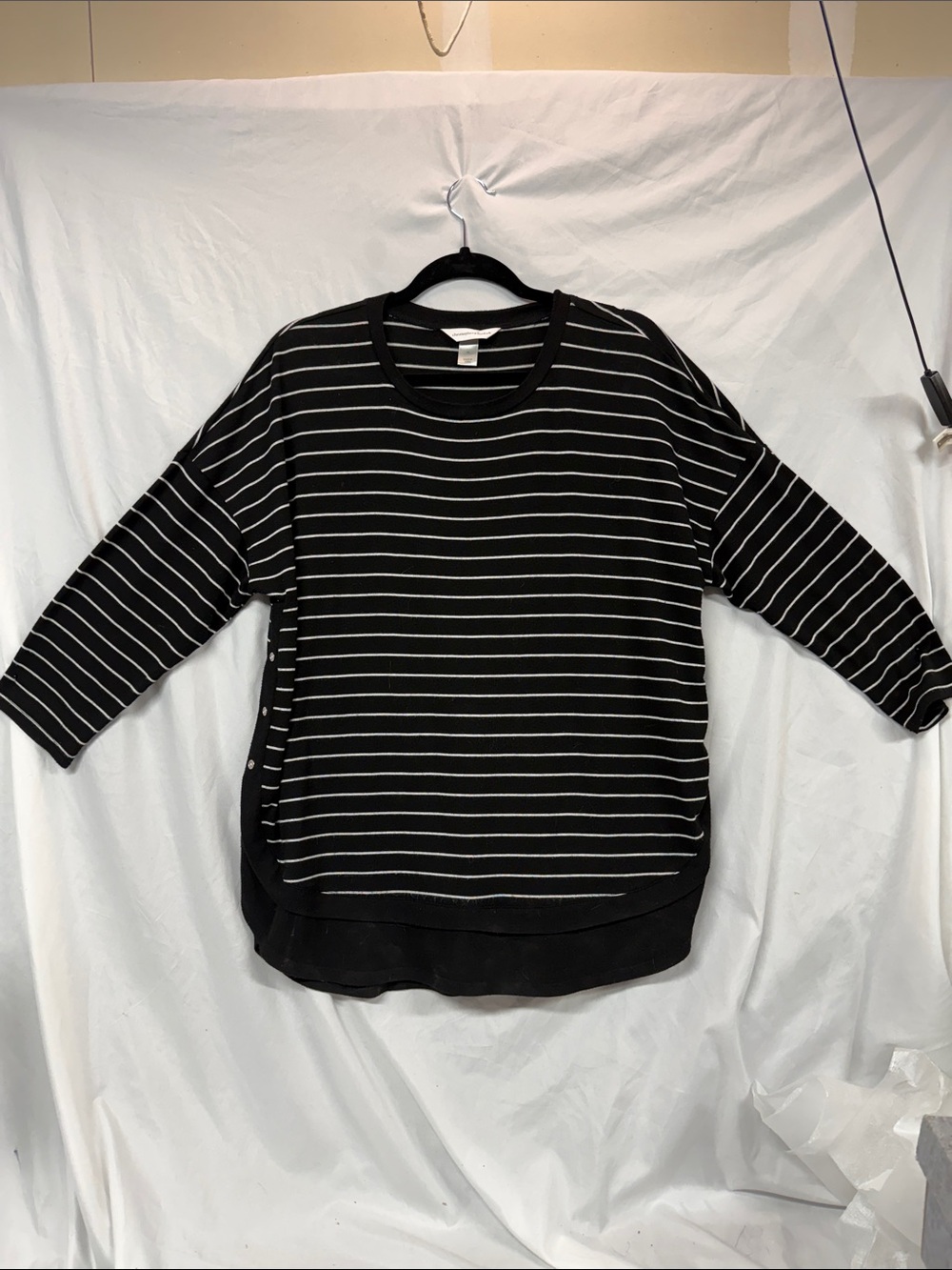 Christopher & Banks Black and White Striped Crewneck Sweater